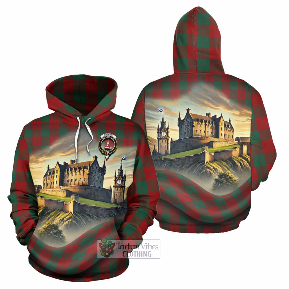 Tartan Vibes Clothing Erskine Tartan Family Crest Hoodie with Scottish Ancient Castle Style