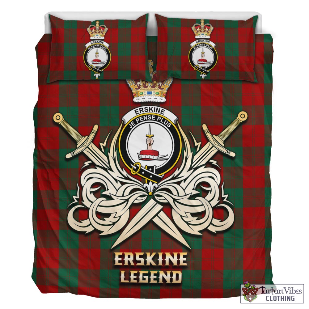Tartan Vibes Clothing Erskine Tartan Bedding Set with Clan Crest and the Golden Sword of Courageous Legacy