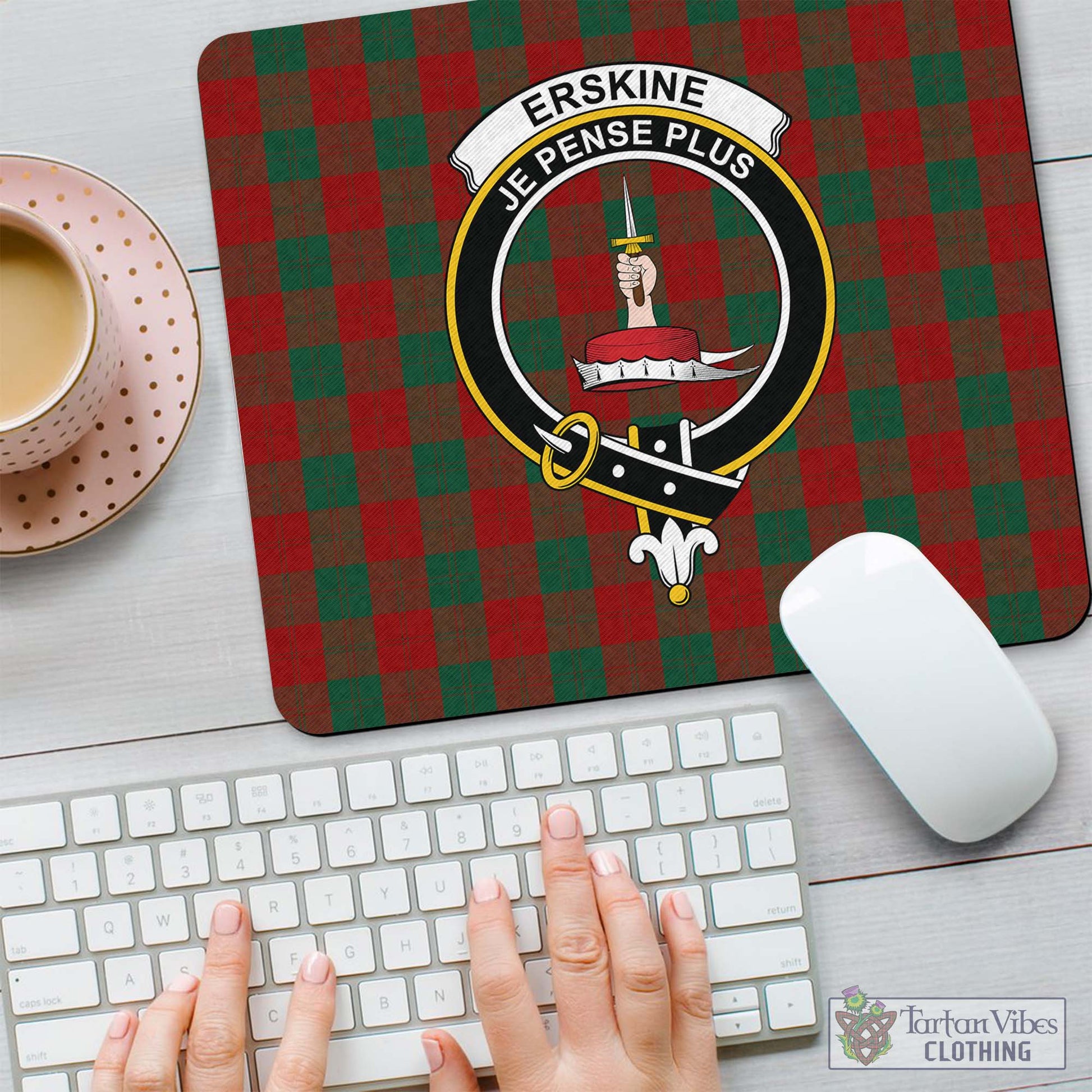 Tartan Vibes Clothing Erskine Tartan Mouse Pad with Family Crest