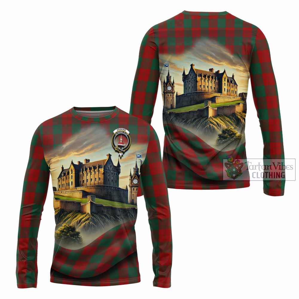 Tartan Vibes Clothing Erskine Tartan Family Crest Long Sleeve T-Shirt with Scottish Ancient Castle Style