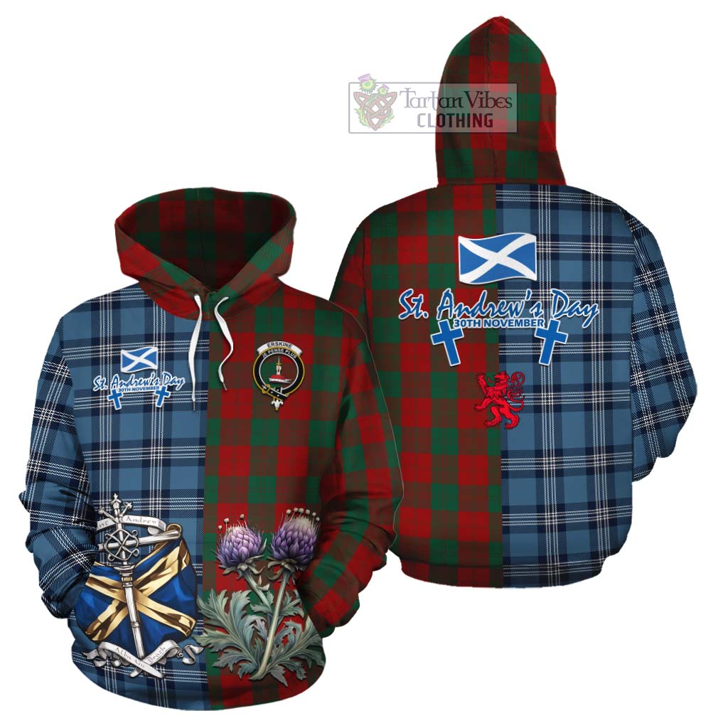 Tartan Vibes Clothing Erskine Tartan Cotton Hoodie Happy St. Andrew's Day Half Tartan Style