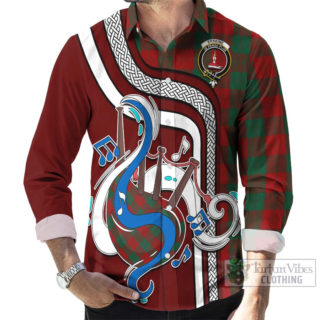 Erskine Tartan Long Sleeve Button Shirt with Epic Bagpipe Style - Tartanvibesclothing Shop