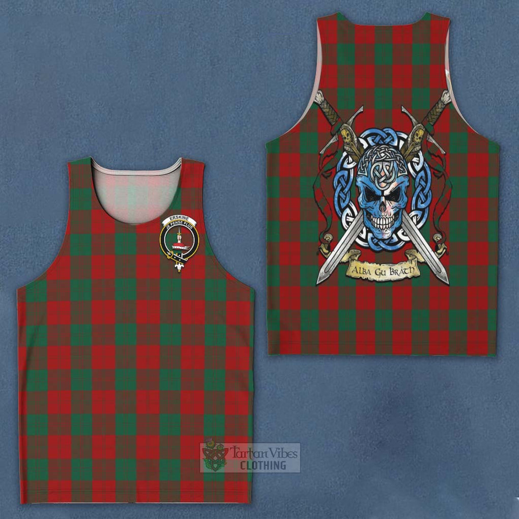 Tartan Vibes Clothing Erskine Tartan Men's Tank Top with Family Crest Celtic Skull Style