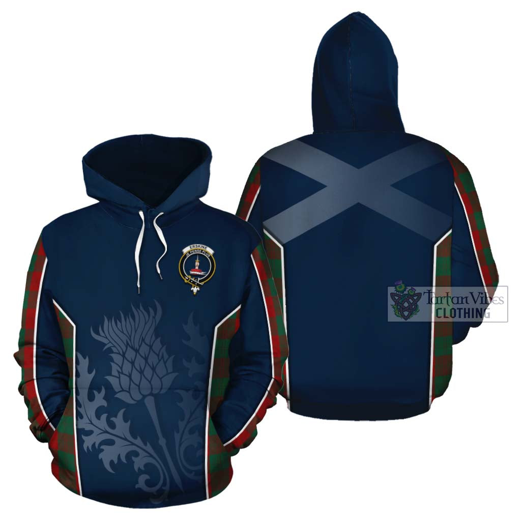 Tartan Vibes Clothing Erskine Tartan Cotton Hoodie with Family Crest and Scottish Thistle Vibes Sport Style
