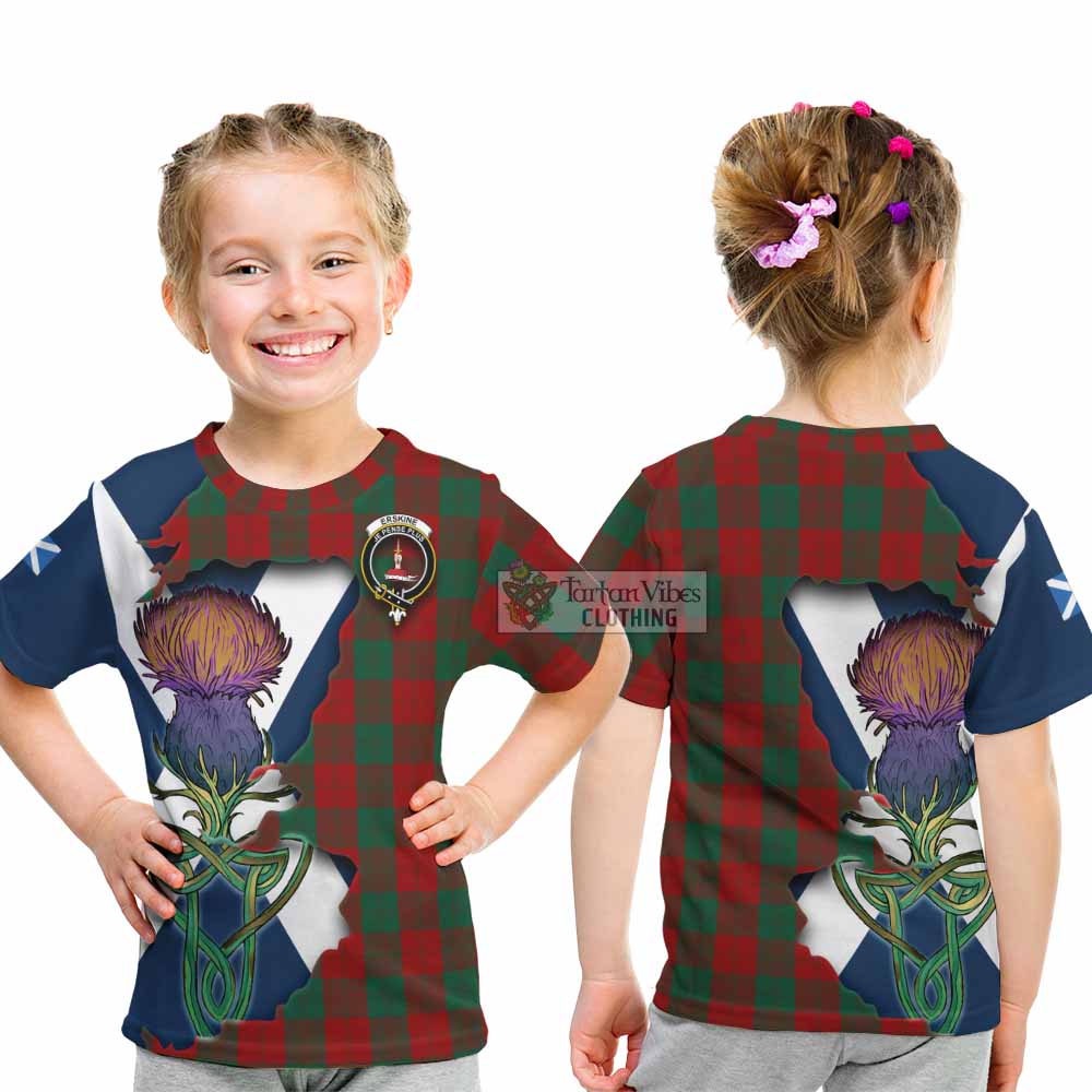 Tartan Vibes Clothing Erskine Tartan Family Crest Kid T-Shirt Scottish Thistle Celtic Inspired