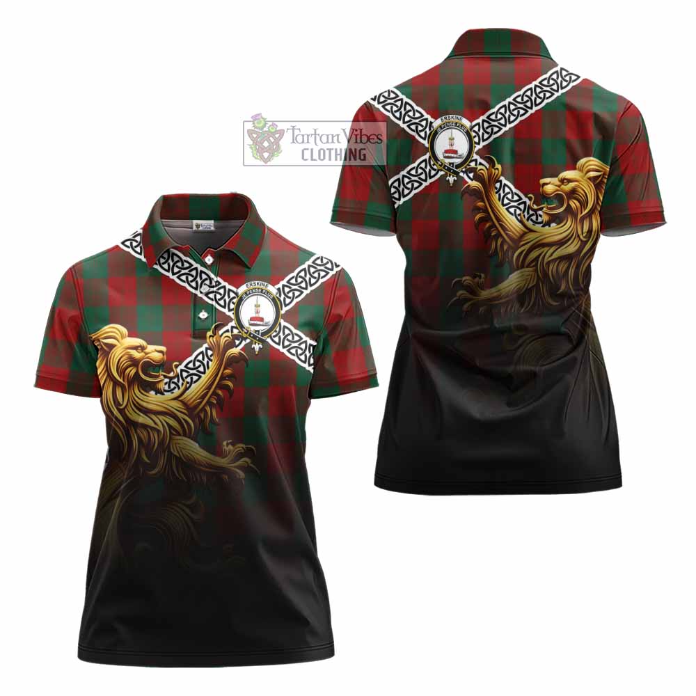 Tartan Vibes Clothing Erskine Crest Tartan Women's Polo Shirt with Golden Lion Emblem Celtic Style
