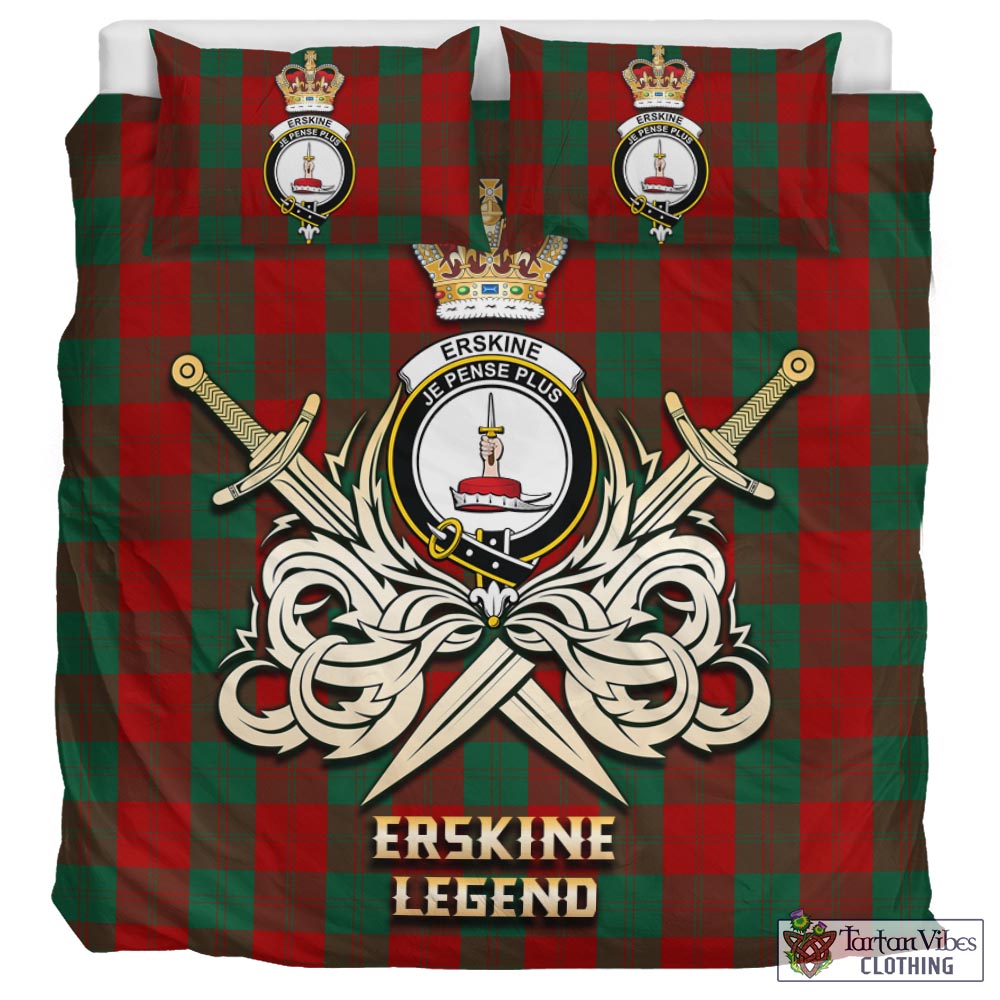 Tartan Vibes Clothing Erskine Tartan Bedding Set with Clan Crest and the Golden Sword of Courageous Legacy