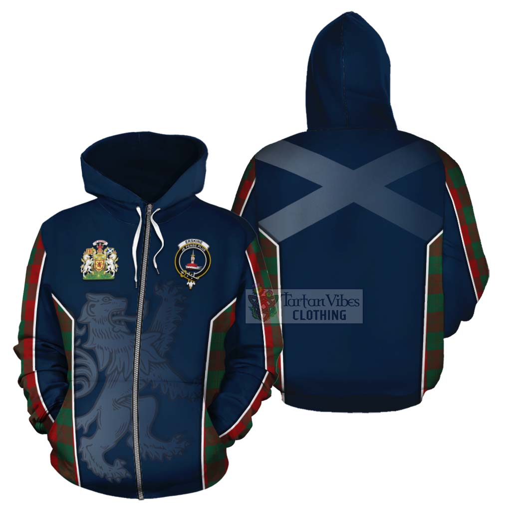 Tartan Vibes Clothing Erskine Tartan Cotton Hoodie with Family Crest and Lion Rampant Vibes Sport Style