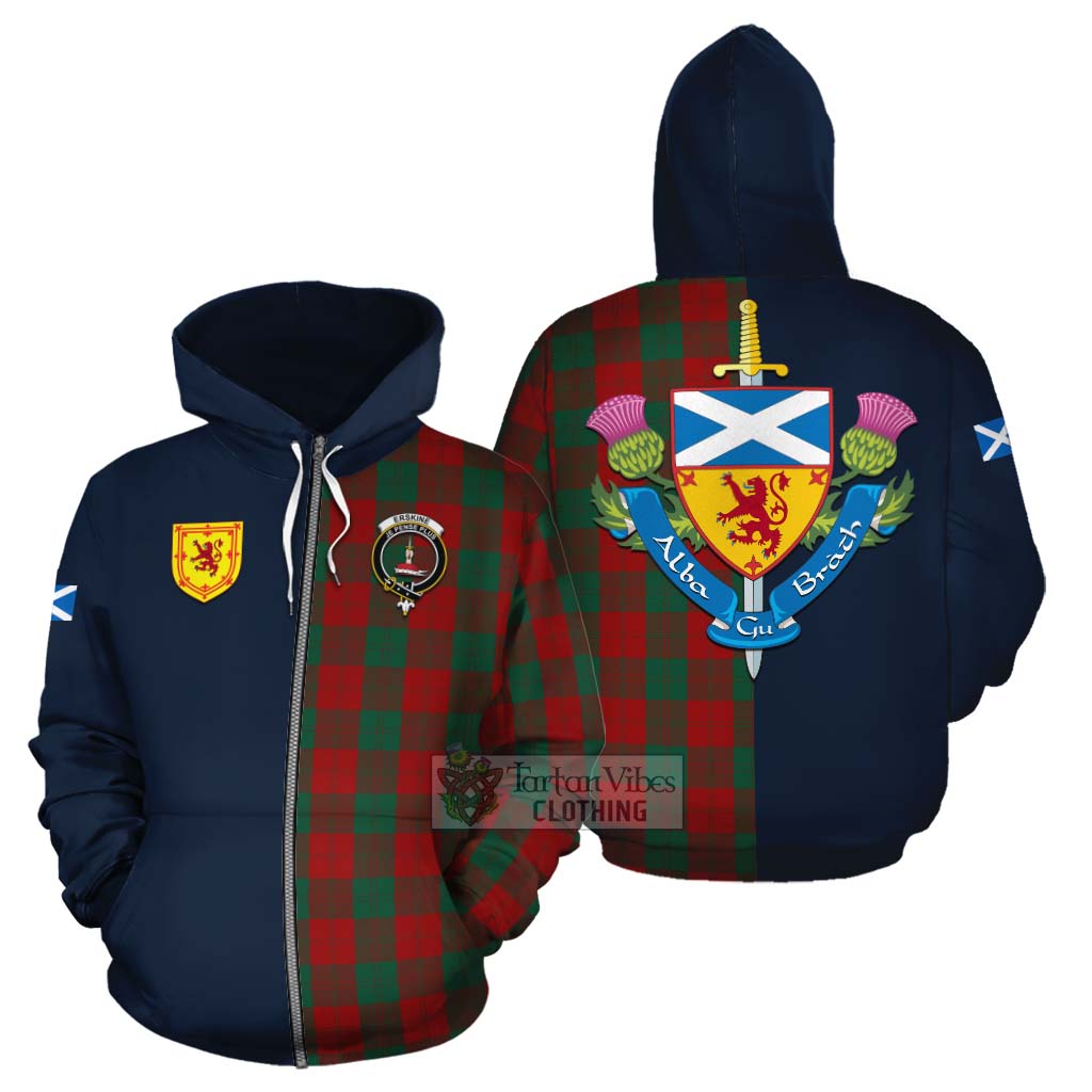Tartan Vibes Clothing Erskine Tartan Cotton Hoodie Alba with Scottish Lion Royal Arm Half Style