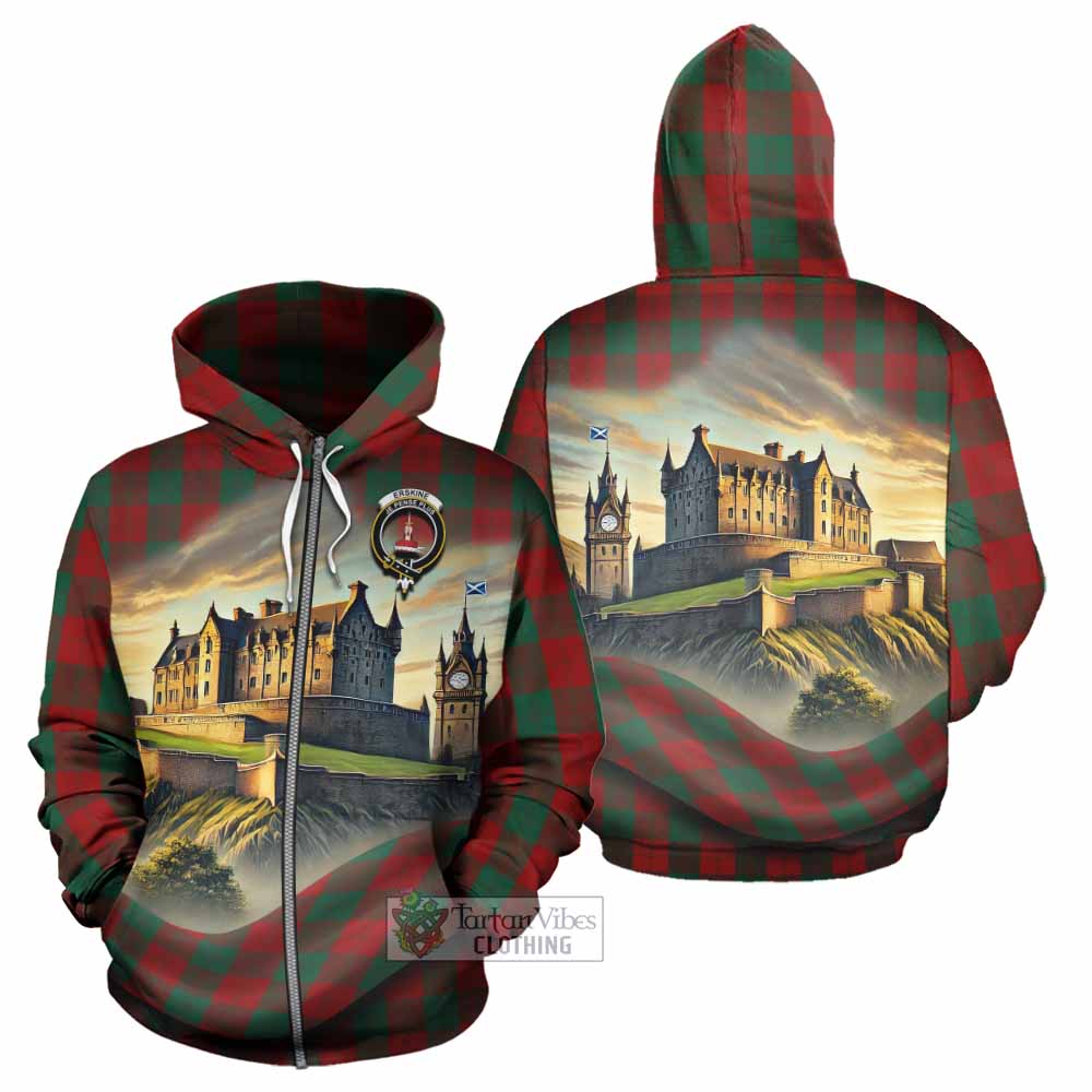 Tartan Vibes Clothing Erskine Tartan Family Crest Hoodie with Scottish Ancient Castle Style