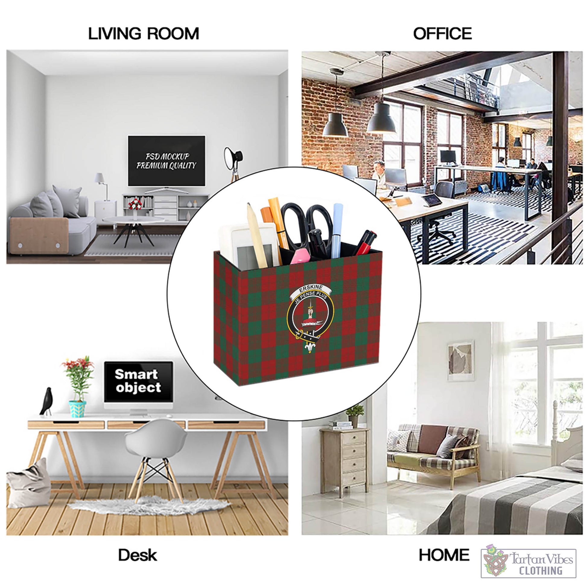 Tartan Vibes Clothing Erskine Tartan Pen Holder with Family Crest