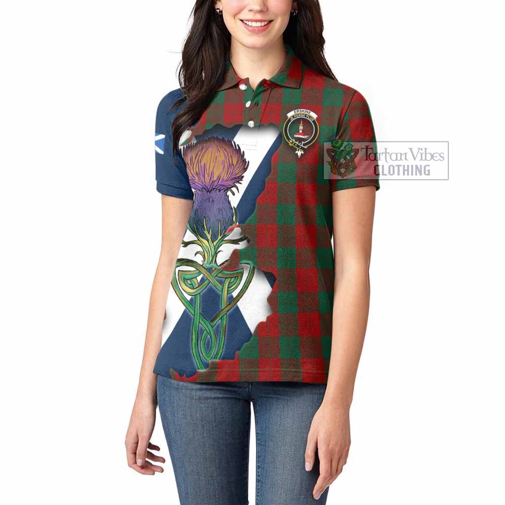 Tartan Vibes Clothing Erskine Tartan Family Crest Women's Polo Shirt Scottish Thistle Celtic Inspired