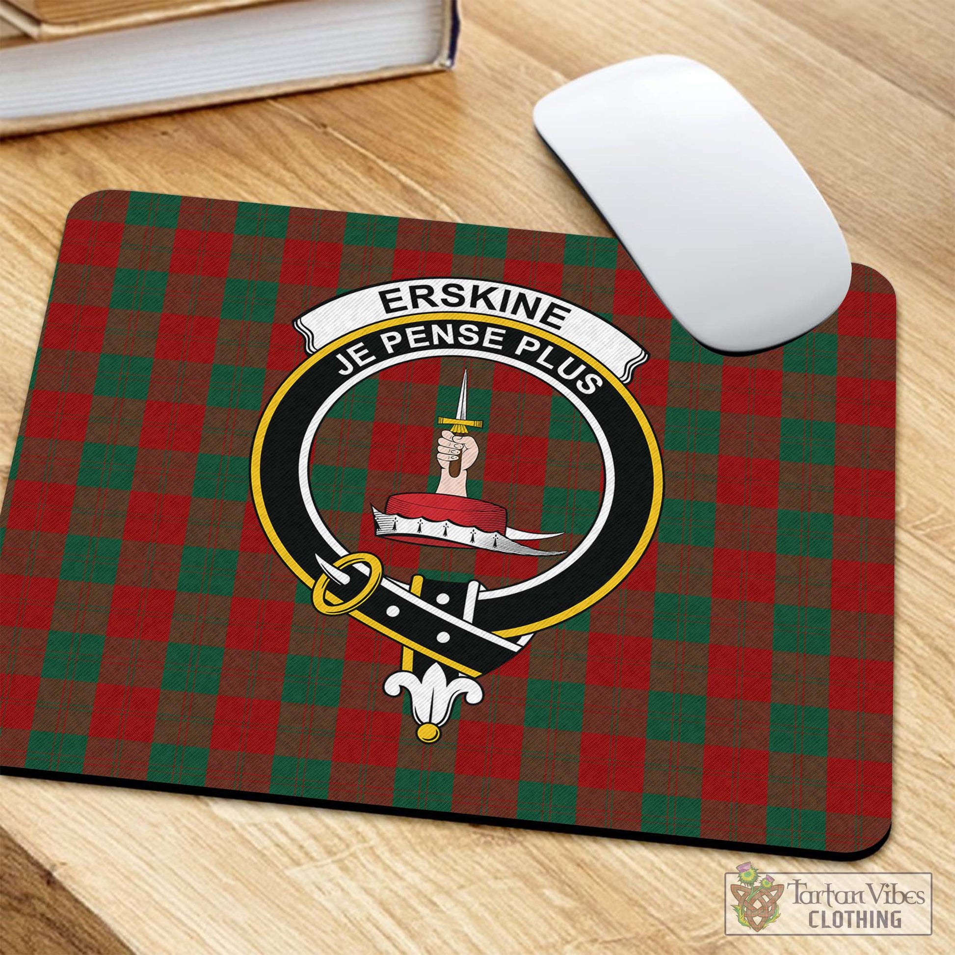Tartan Vibes Clothing Erskine Tartan Mouse Pad with Family Crest