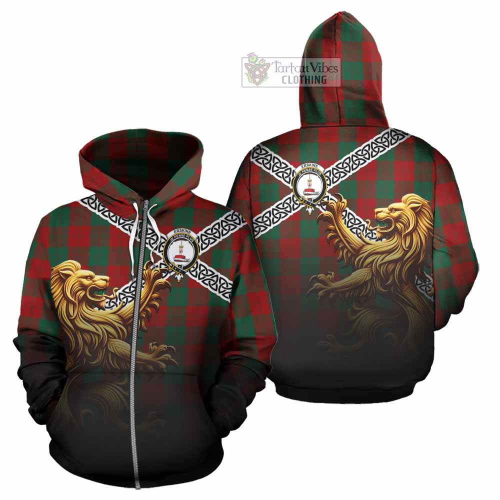 Tartan Vibes Clothing Erskine Crest Tartan Hoodie with Golden Lion Emblem Celtic Style