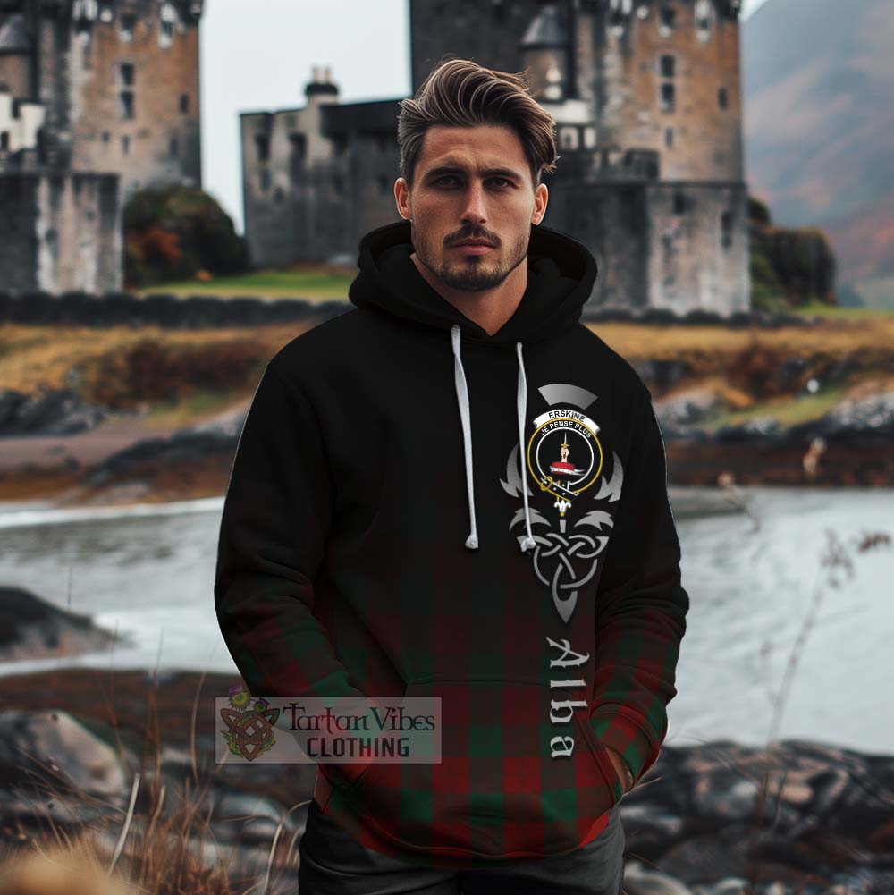 Tartan Vibes Clothing Erskine Tartan Cotton Hoodie Featuring Alba Gu Brath Family Crest Celtic Inspired