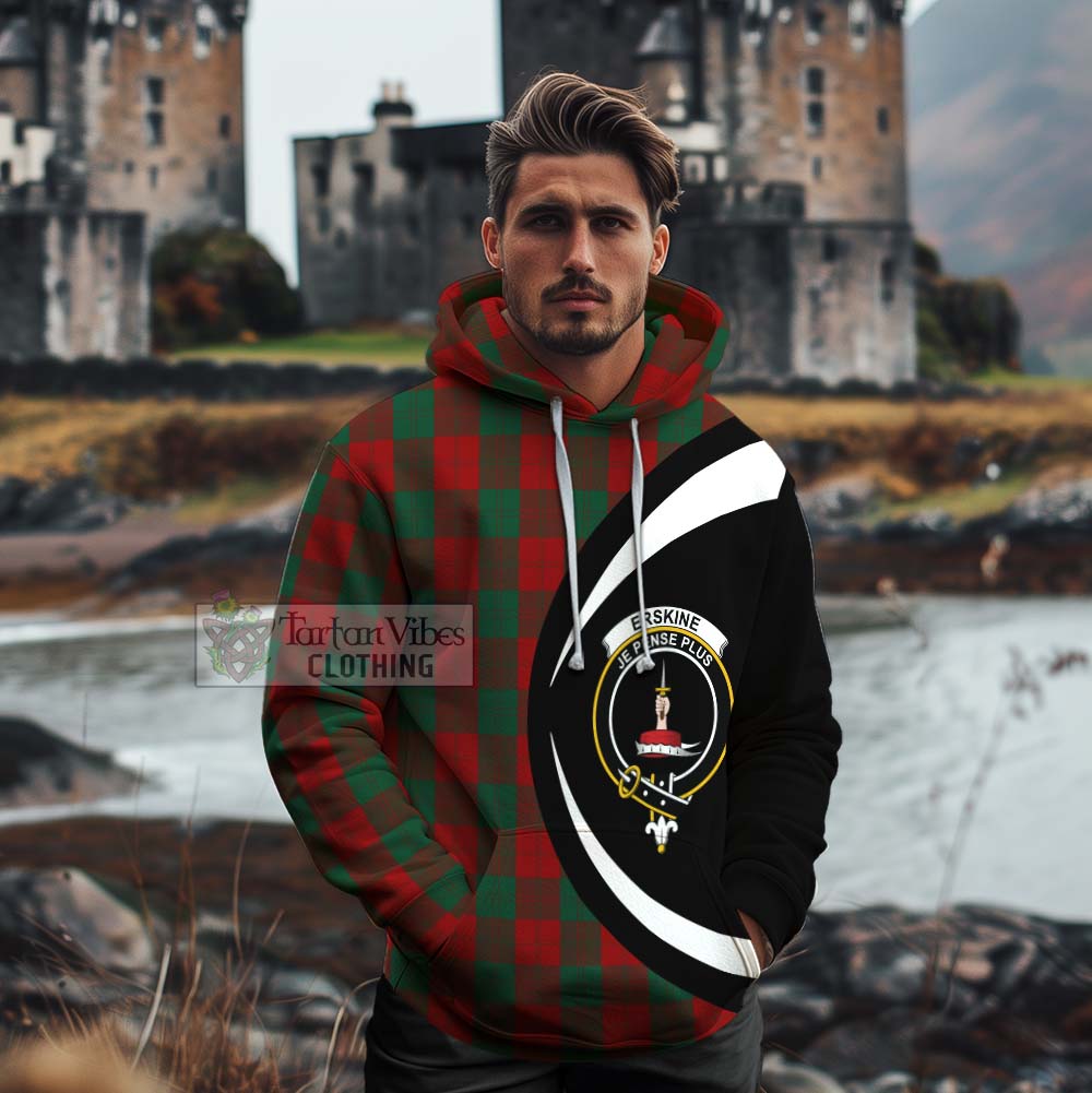 Tartan Vibes Clothing Erskine Tartan Cotton Hoodie with Family Crest Circle Style