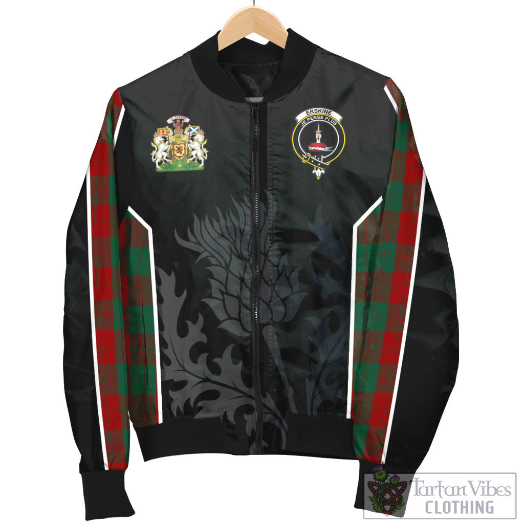Tartan Vibes Clothing Erskine Tartan Bomber Jacket with Family Crest and Scottish Thistle Vibes Sport Style