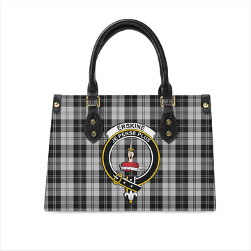Erskine Black and White Tartan Leather Bag with Family Crest
