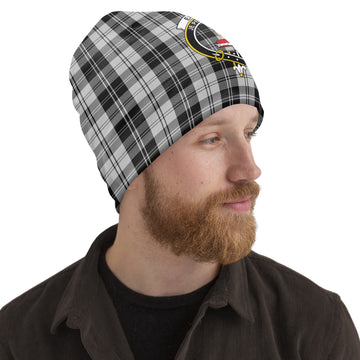 Erskine Black and White Tartan Beanies Hat with Family Crest