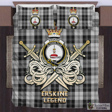 Erskine Black and White Tartan Bedding Set with Clan Crest and the Golden Sword of Courageous Legacy