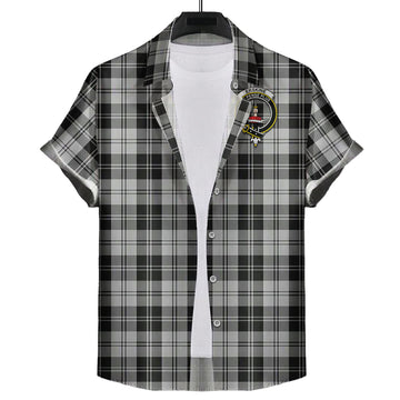 Erskine Black and White Tartan Short Sleeve Button Down Shirt with Family Crest