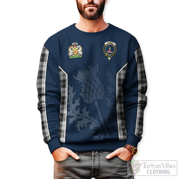 Erskine Black and White Tartan Sweatshirt with Family Crest and Scottish Thistle Vibes Sport Style