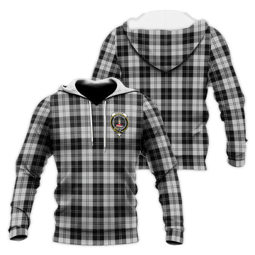 Erskine Black and White Tartan Knitted Hoodie with Family Crest