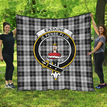 Erskine Black and White Tartan Quilt with Family Crest