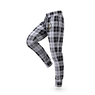 Erskine Black and White Tartan Joggers Pants with Family Crest