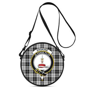 Erskine Black and White Tartan Round Satchel Bags with Family Crest