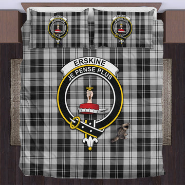 Erskine Black and White Tartan Bedding Set with Family Crest