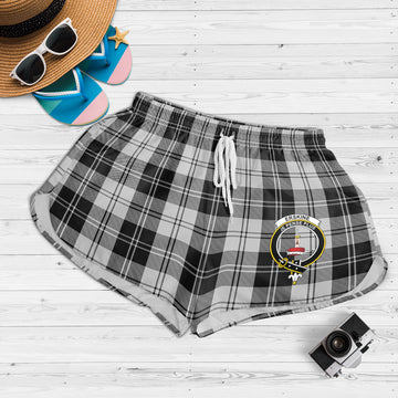 Erskine Black and White Tartan Womens Shorts with Family Crest