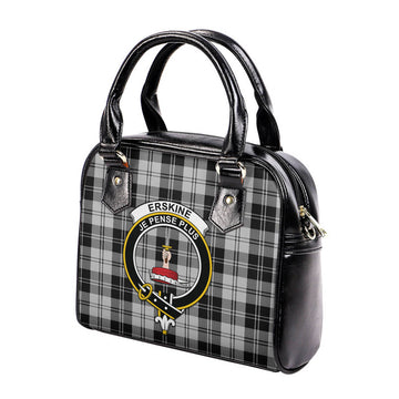 Erskine Black and White Tartan Shoulder Handbags with Family Crest