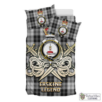 Erskine Black and White Tartan Bedding Set with Clan Crest and the Golden Sword of Courageous Legacy
