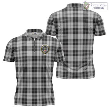 Erskine Black and White Tartan Zipper Polo Shirt with Family Crest