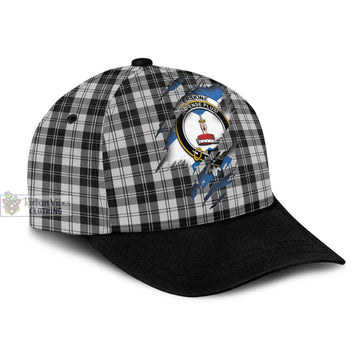 Erskine Black and White Tartan Classic Cap with Family Crest In Me Style