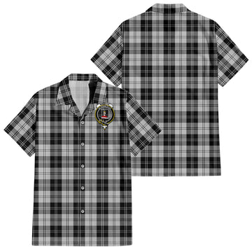 Erskine Black and White Tartan Short Sleeve Button Down Shirt with Family Crest