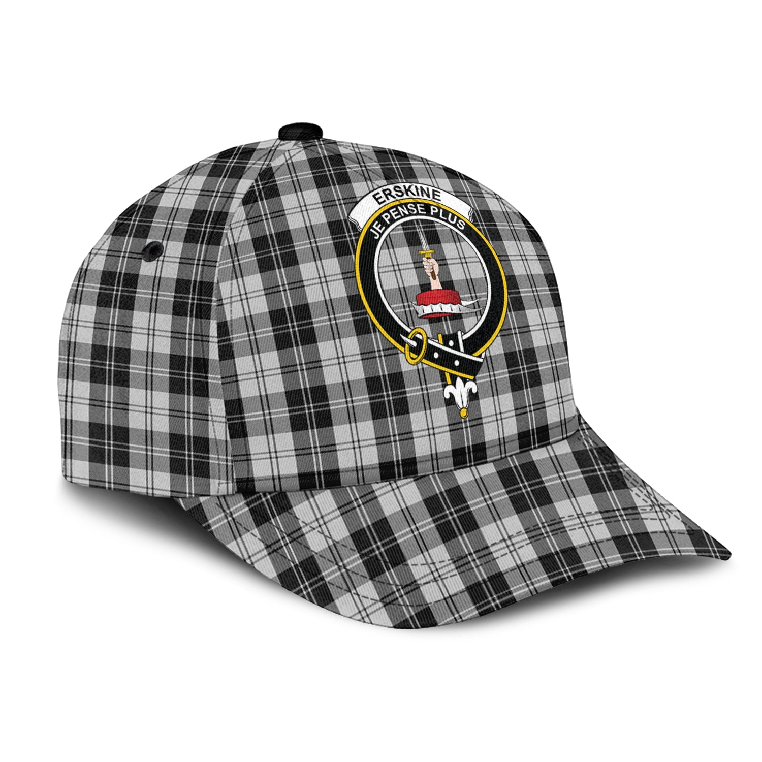 erskine-black-and-white-tartan-classic-cap-with-family-crest