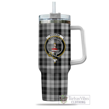 Erskine Black and White Tartan and Family Crest Tumbler with Handle