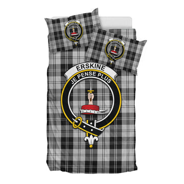 Erskine Black and White Tartan Bedding Set with Family Crest