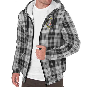 Erskine Black and White Tartan Sherpa Hoodie with Family Crest