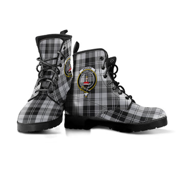 Erskine Black and White Tartan Leather Boots with Family Crest
