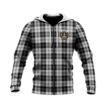Erskine Black and White Tartan Knitted Hoodie with Family Crest