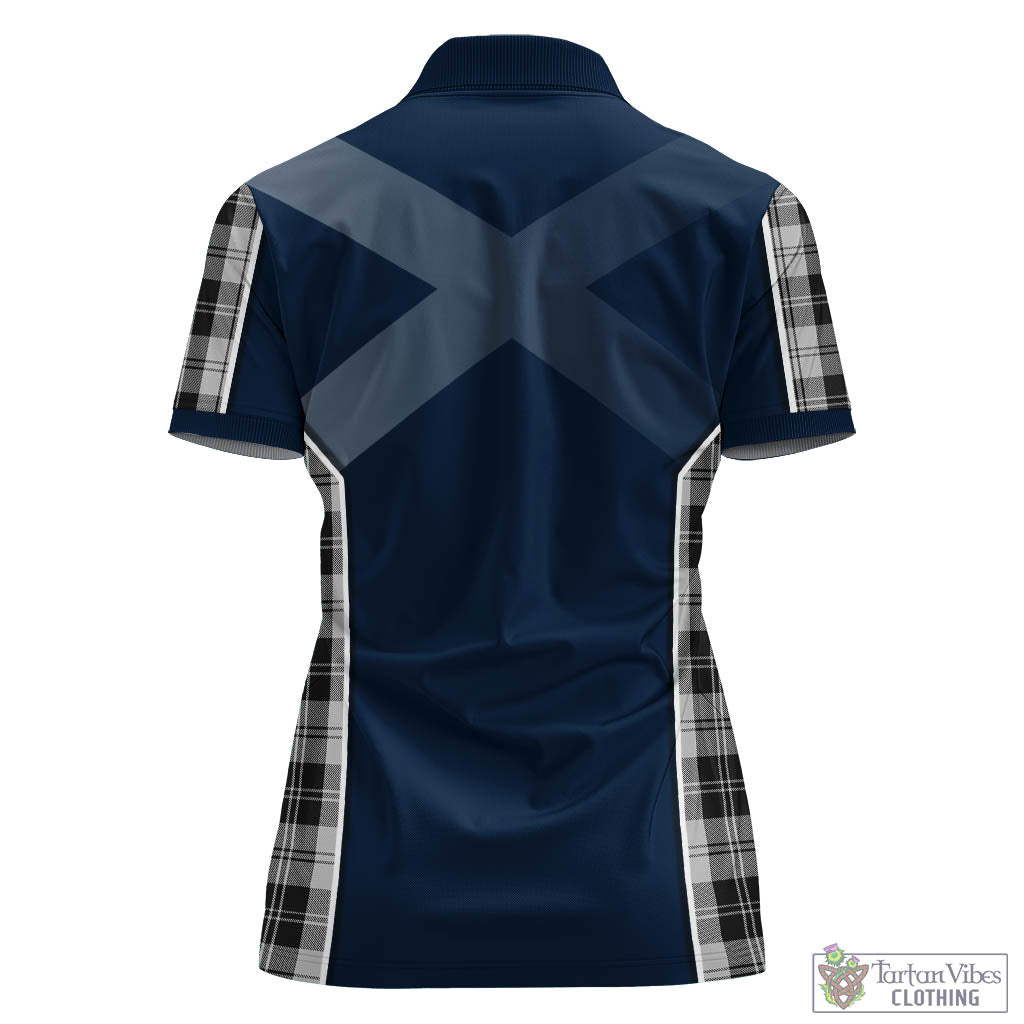 Tartan Vibes Clothing Erskine Black and White Tartan Women's Polo Shirt with Family Crest and Lion Rampant Vibes Sport Style
