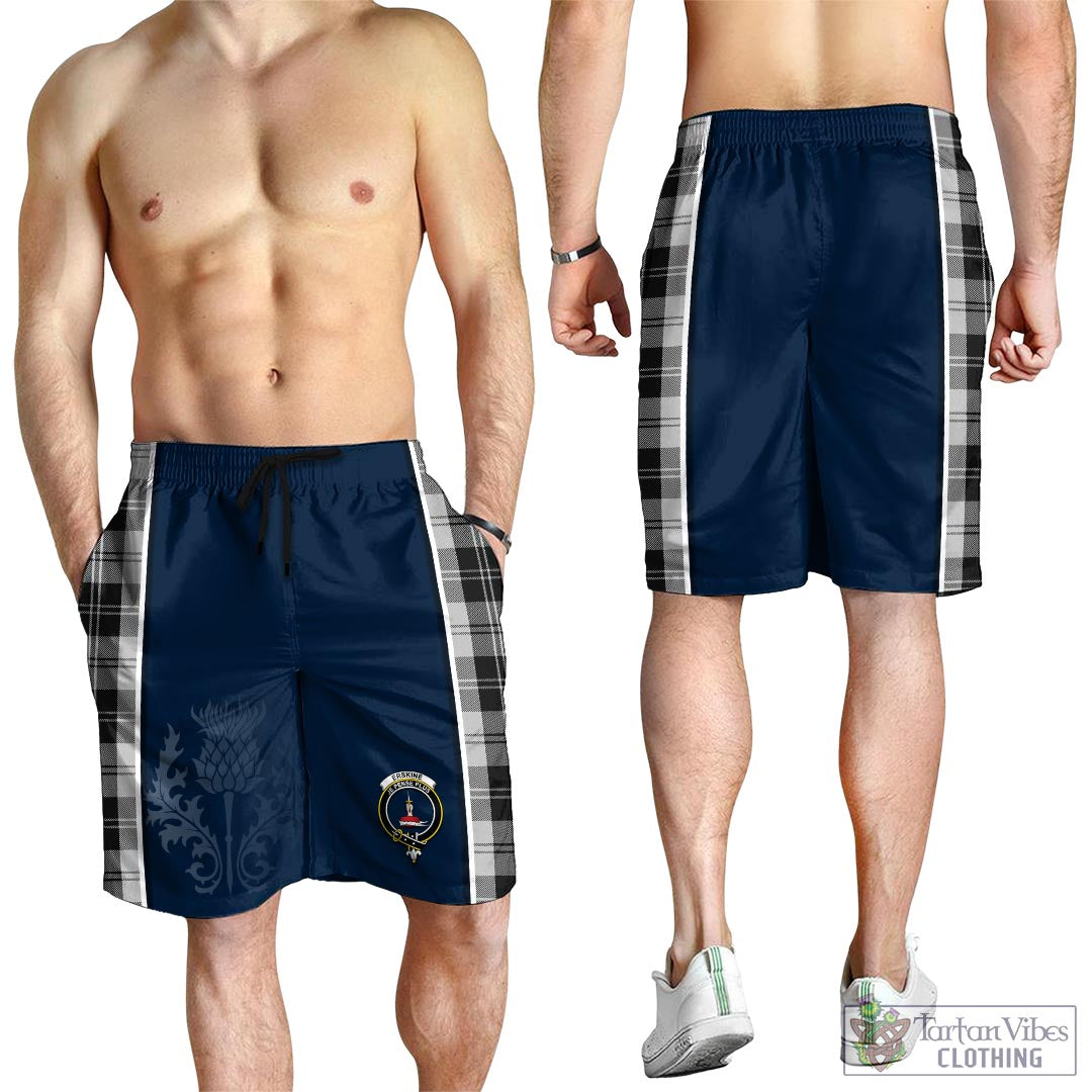 Tartan Vibes Clothing Erskine Black and White Tartan Men's Shorts with Family Crest and Scottish Thistle Vibes Sport Style