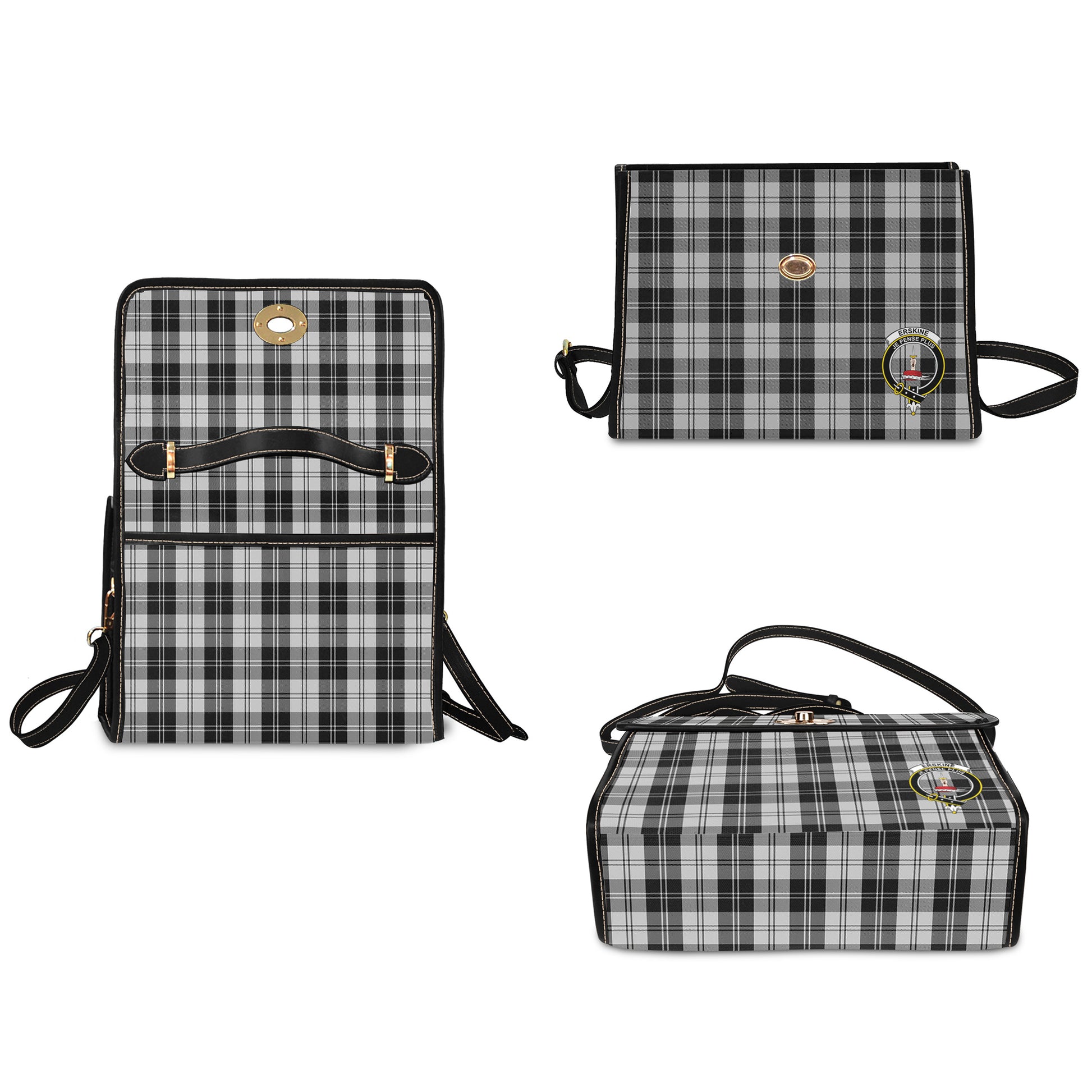 erskine-black-and-white-tartan-leather-strap-waterproof-canvas-bag-with-family-crest