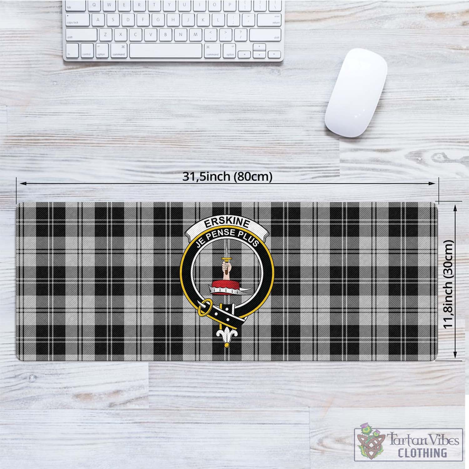 Tartan Vibes Clothing Erskine Black and White Tartan Mouse Pad with Family Crest