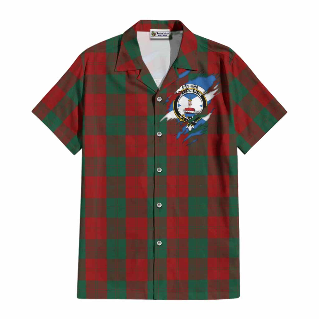 Erskine Clan Crest In Me Tartan Cotton Hawaiian Shirt Scotland Flag Style