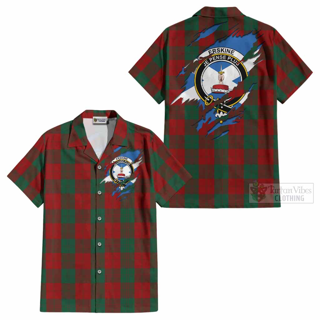 Erskine Clan Crest In Me Tartan Cotton Hawaiian Shirt Scotland Flag Style