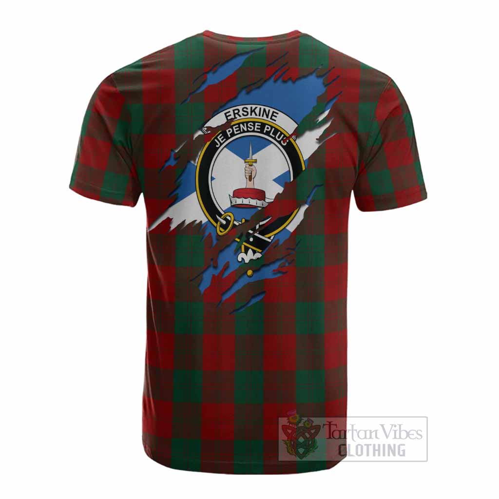 Erskine Clan Crest In Me Tartan Cotton T-shirt Scotland Flag Style